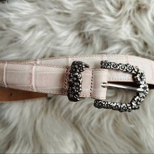 WESTERN BRIGHTON BELT ⚡️Pale pink : Embossed Leather : Silver floral buckle :